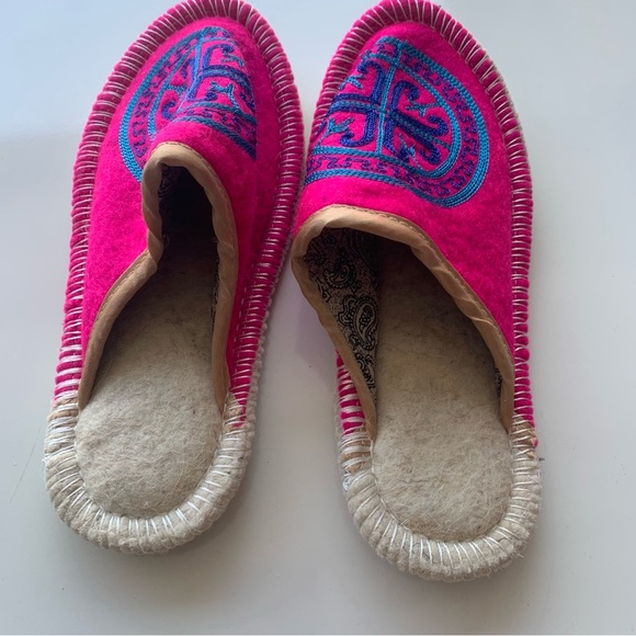 Hand Made Wool Embroidered Middle Eastern Slippers Ethnic‎ Woman 6.5 - Picture 3 of 7